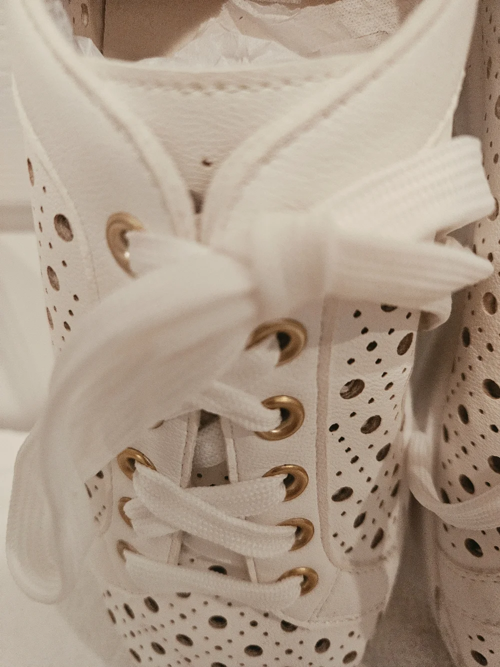 DV by Dolce Vita White Perforated Lace-Up Sneakers with Gold Eyelets